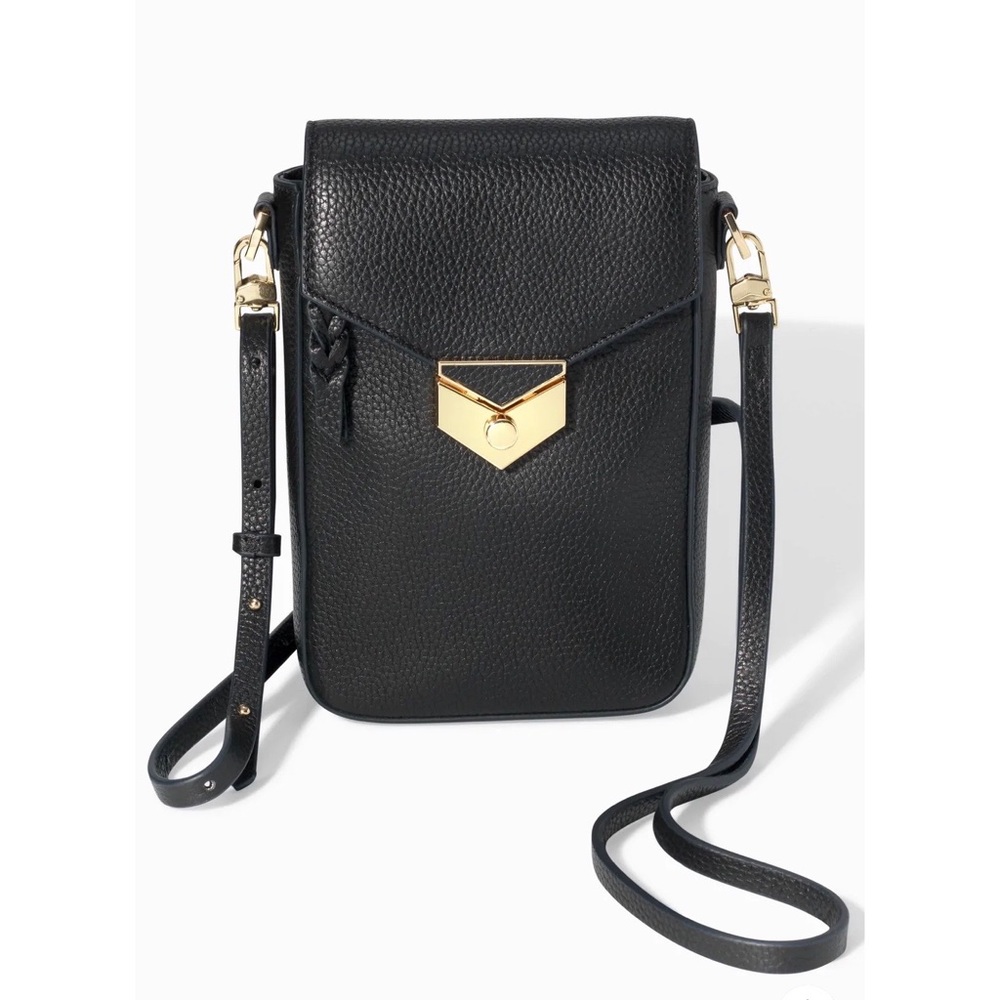 Stella & Dot Covet Essentials Crossbody Bag Black Leather with Gold NEW